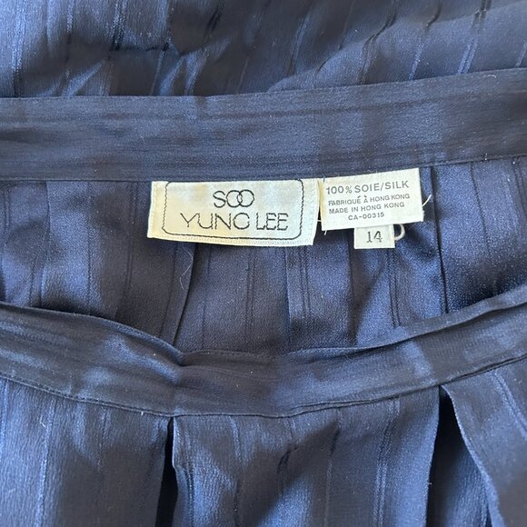 Soo Yung Lee 100% Silk Matching Matching Jacket and Skirt Set Navy Blue Size 14 - Picture 7 of 15